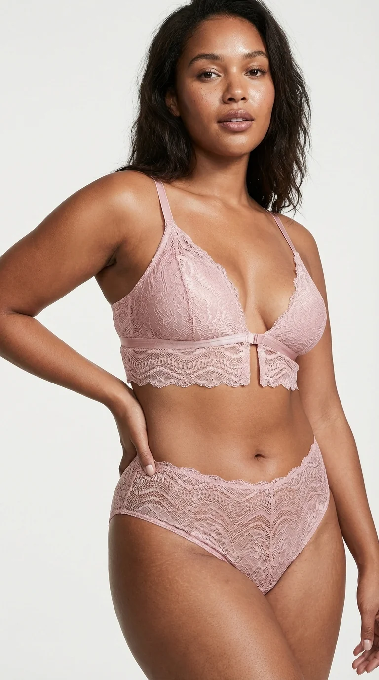 LunaIntim Somon Dantelli Bralet Sütyen Desteksiz (Boş Kap) ve Balensiz Üçgen Model - Arka Görünüm